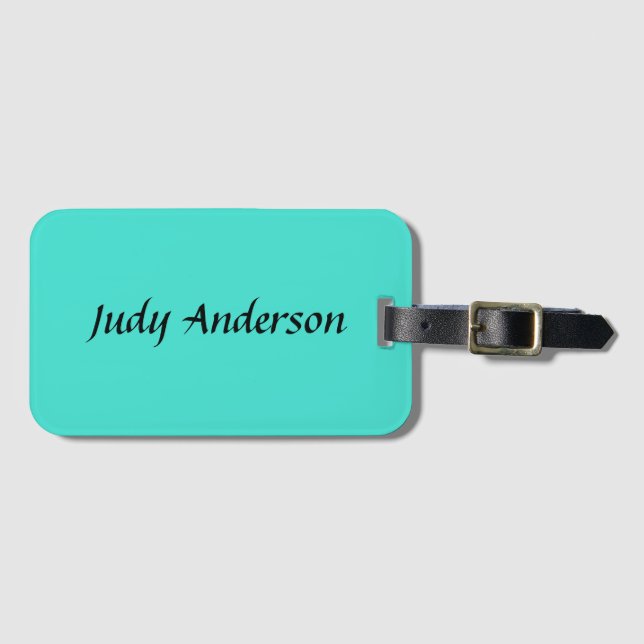 Turquoise Blue Professional Modern Elegant Name Luggage Tag (Front Horizontal)