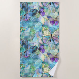 Turquoise Blue Purple Butterflies Beach Towel