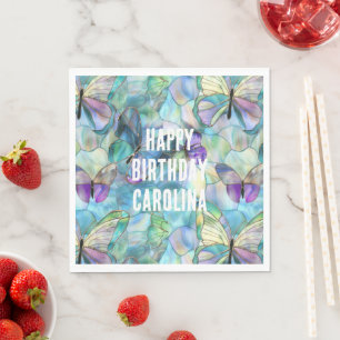 Turquoise Blue Purple Butterflies Napkin