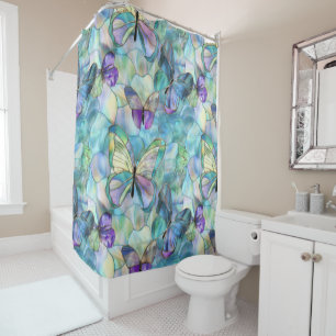 Turquoise Blue Purple Butterflies Shower Curtain