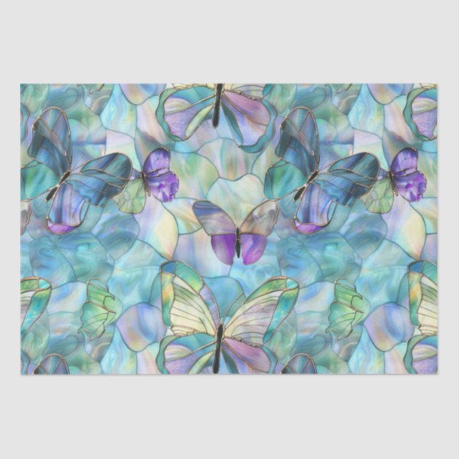 Turquoise Blue Purple Butterflies Tissue Paper (Front)