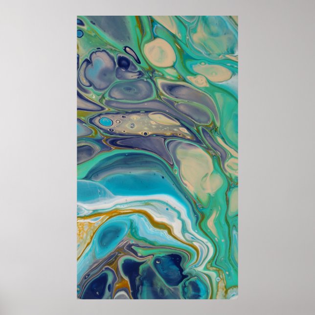 Turquoise Blue Purple Colourful Marble Fluid Art Poster (Front)