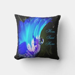 Turquoise Blue & Purple Flower Outdoor Pillow