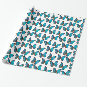 Turquoise Blue Rainforest Butteflies Pattern Wrapping Paper