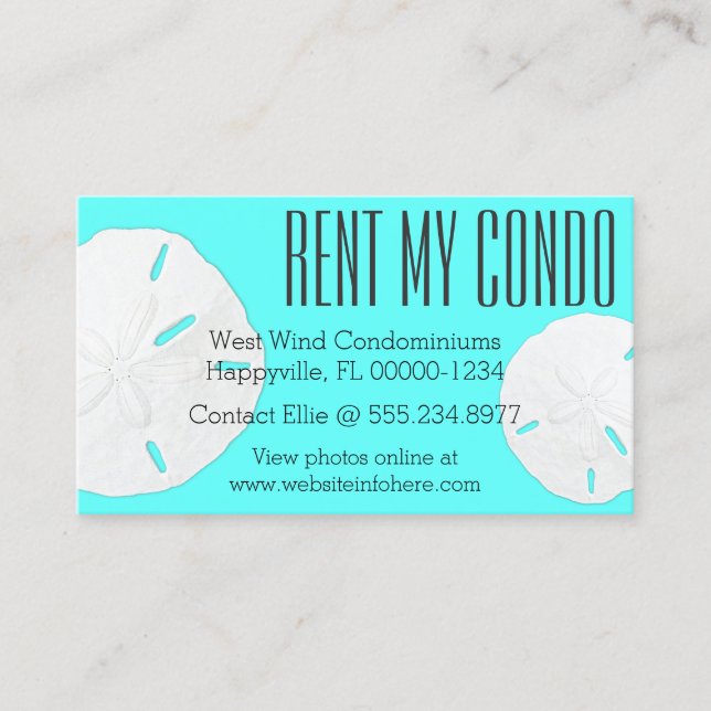 Turquoise Blue Rent My Condo Business Cards (Front)