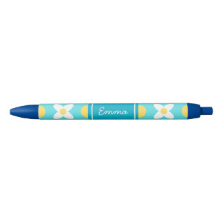 Turquoise Blue Retro Floral Pattern Ink Pen