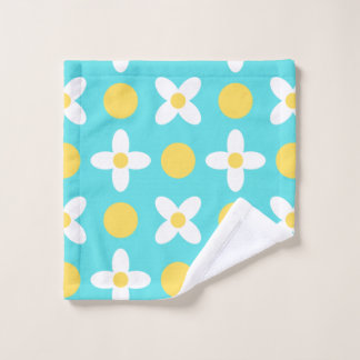 Turquoise Blue Retro Floral Pattern Wash Cloth