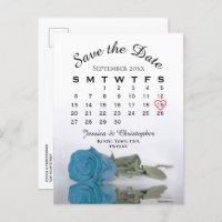 Turquoise Blue Rose Calendar Save the Date