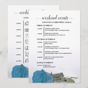 Turquoise Blue Rose Wedding Events & Timeline Programme