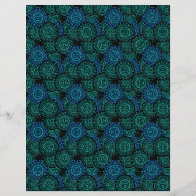 Turquoise blue round mandala on black background flyer (Front)