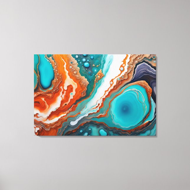 Turquoise blue, rust and gold paint abstract canvas print (Front)