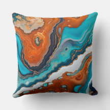 Turquoise blue, rust and gold paint abstract