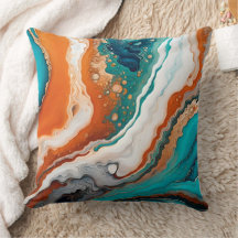 Turquoise blue, rust and gold paint abstract