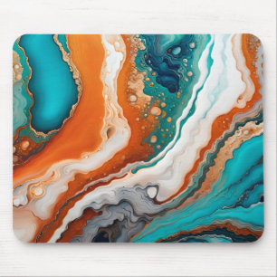 Turquoise blue, rust and gold paint abstract mouse pad