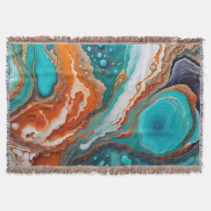 Turquoise blue, rust and gold paint abstract throw blanket
