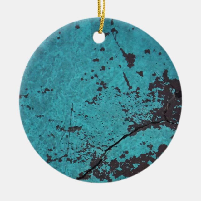 Turquoise Blue Rusted Ceramic Tree Decoration (Front)