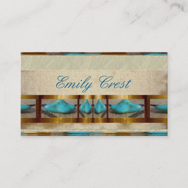 Turquoise Blue Rustic Tribal Business Cards (Front)