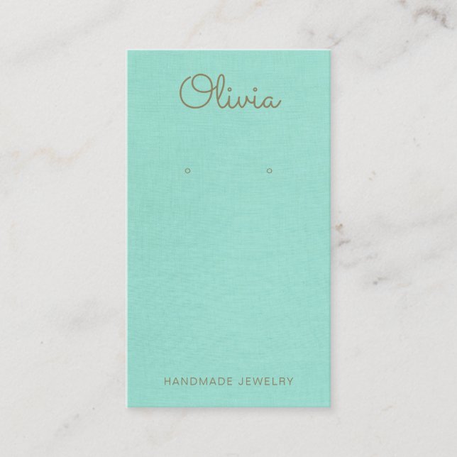 Turquoise Blue Script  Earring Display Business Card (Front)