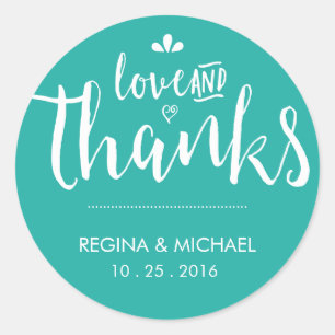 Turquoise Blue Script Wedding Thank You Sticker