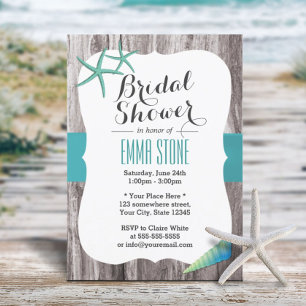 Turquoise Blue Seashells Beach Bridal Shower Invitation