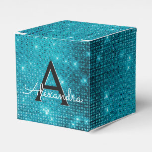 Turquoise Blue Shimmer Monogram - Add Your Name Favour Box
