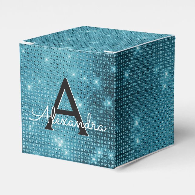 Turquoise Blue Shimmer Monogram - Add Your Name Favour Box (Front Side)