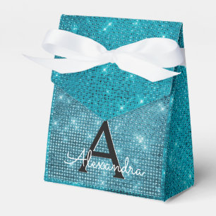 Turquoise Blue Shimmer Monogram - Add Your Name Favour Box