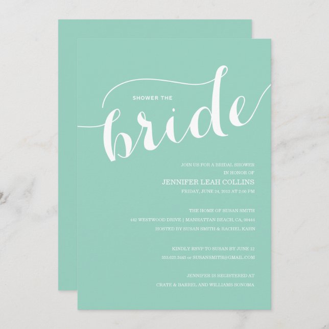 Turquoise Blue Shower the Bride Invitation (Front/Back)