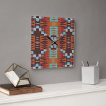 Turquoise Blue Sienna Orange Red Brown Tribal Art Square Wall Clock<br><div class="desc">Beautiful contemporary teal blue, aqua turquoise, burnt sienna orange and dark red brown coloured tribal pattern design. Available on original products for decorating your master, guest or children's bedroom, kitchen, dining, living or family room of your college dorm, condo, studio or apartment, country farmhouse cottage, rustic mountain lodge or log...</div>