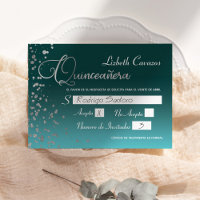 Turquoise Blue Silver Confetti Quinceanera RSVP