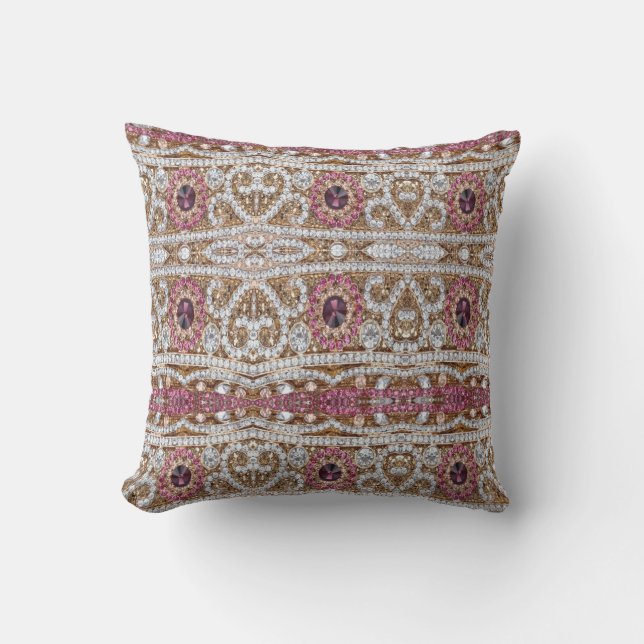 turquoise blue silver gold burgundy pink bohemian cushion (Front)