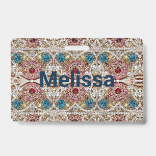 turquoise blue silver gold burgundy pink bohemian ID badge
