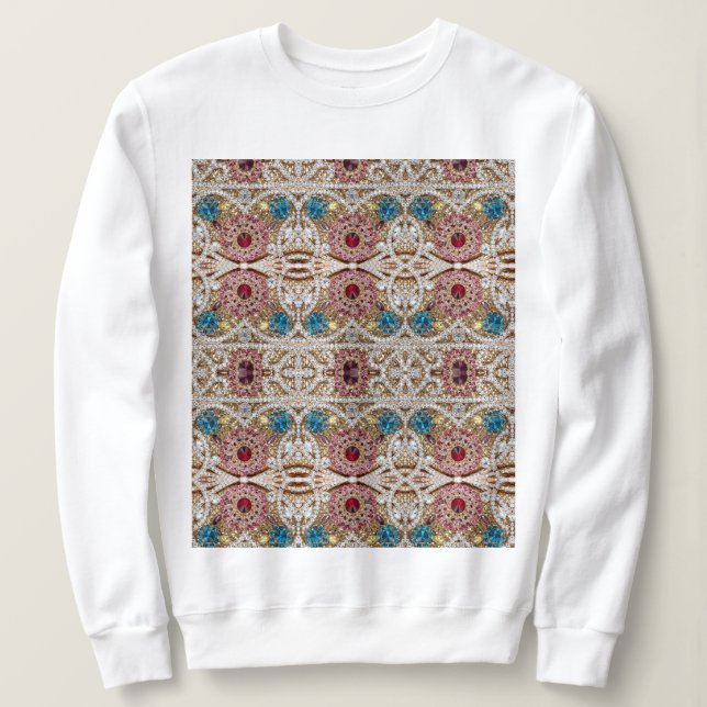 turquoise blue silver gold burgundy pink bohemian sweatshirt (Design Front)