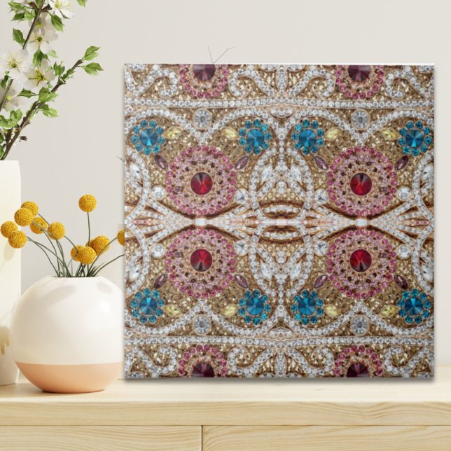 turquoise blue silver gold burgundy pink bohemian tile (turquoise blue silver gold burgundy pink bohemian ceramic tile)