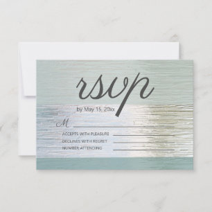 Turquoise Blue Silver Sea Glass Wedding  RSVP Card
