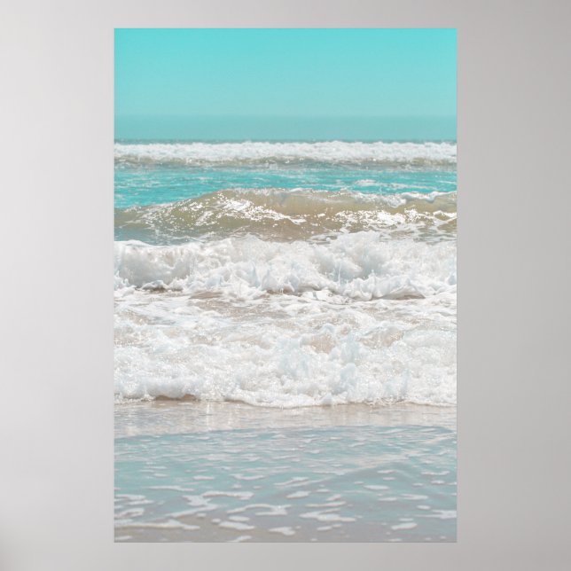 Turquoise Blue Sky Ocean Sea Waves Foam Poster (Front)