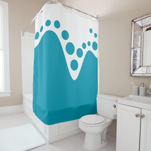 Turquoise Blue soft wave and bubbles Shower Curtain (In Situ)
