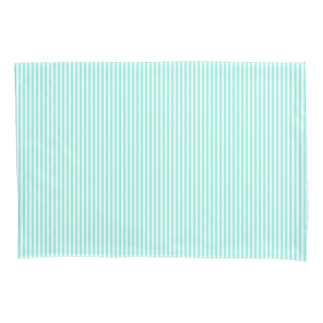 Turquoise Blue Stripes Coastal Pillowcase (Front)