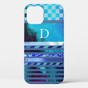 turquoise blue stripes pattern custom-initial iPhone 12 case