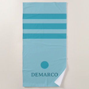 Turquoise Blue Stripes Personalized Beach Towel 
