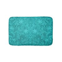 Turquoise-Blue Suede Leather Texture Floral Design