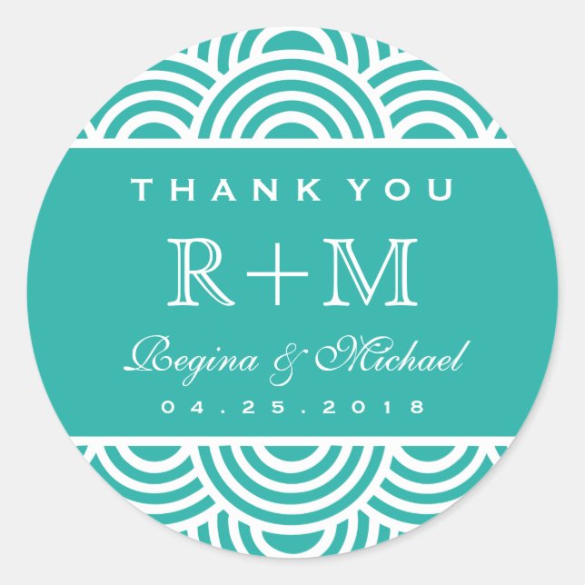 Turquoise Blue Swirl Circle Wedding Favour Sticker (Front)