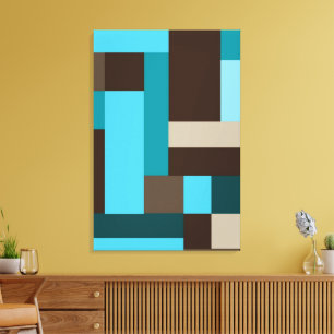 Turquoise Blue Teal & Brown Geometric Modern Art Canvas Print