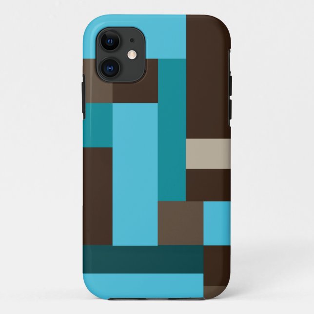 Turquoise Blue Teal & Brown Geometric Modern Art Case-Mate iPhone Case (Back)