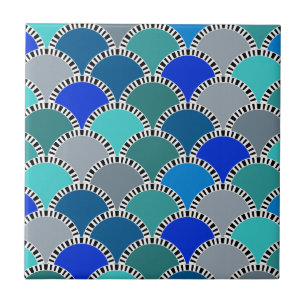 Turquoise Blue Teal Grey Scales Pattern Tile