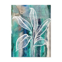 Turquoise Blue & Teal Modern Botanical Watercolor