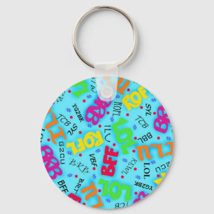 Turquoise Blue Text Art Symbols Colourful Key Ring