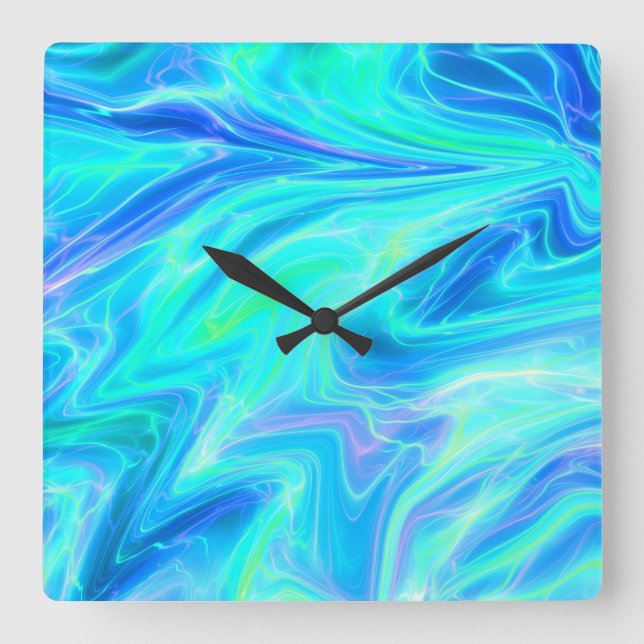 Turquoise Blue Tropical Abstract Square Wall Clock (Front)