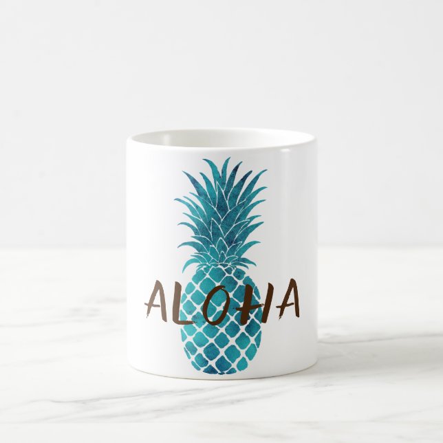 Turquoise Blue Tropical Pineapple Aloha Coffee Mug (Center)