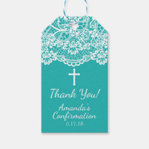 Turquoise Blue Vintage Lace Confirmation Gift Tag